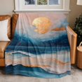 thumbnail image 2 of Abstract Ocean Flannel Blanket for Bed,Travel and Camping, Gold Sunset Blue Wave Oil Painting Super Soft Cozy Blanket for All Seasons 60"x80", 2 of 7