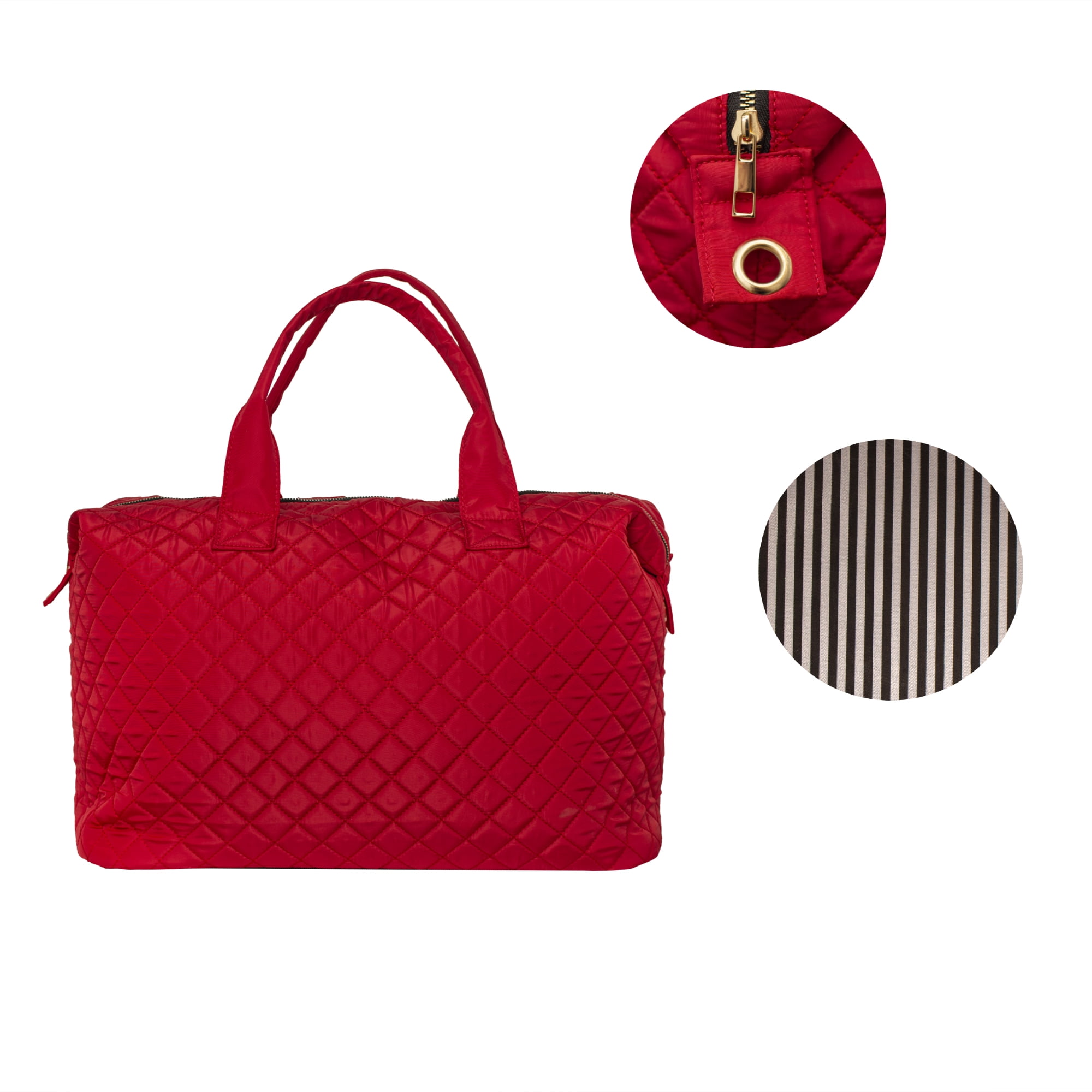 Alexis Bendel Red Checkered Pattern Nylon Travel Duffle Tote Bag for Women