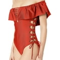thumbnail image 4 of YDX Women's Swimwear Flounce Off Shoulder One Piece Ruffles Bathing Suit, Shimmery Merlot, X-Small, 4 of 5
