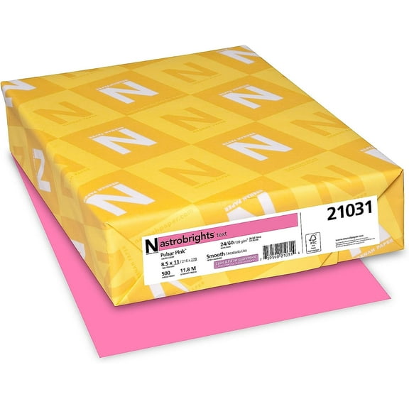 Neenah Astrobrights Color Paper, 8.5†x 11†, 24 lb/89 GSM, Pulsar Pink, 500 Sheets (21031)