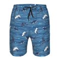 thumbnail image 3 of Pofeuu Sharks on White Blue Striped Prin Men's Swim Trunks Quick Dry Bathing Suit Swimming Board Shorts Mesh Lining Beach Swimwear-Large, 3 of 6
