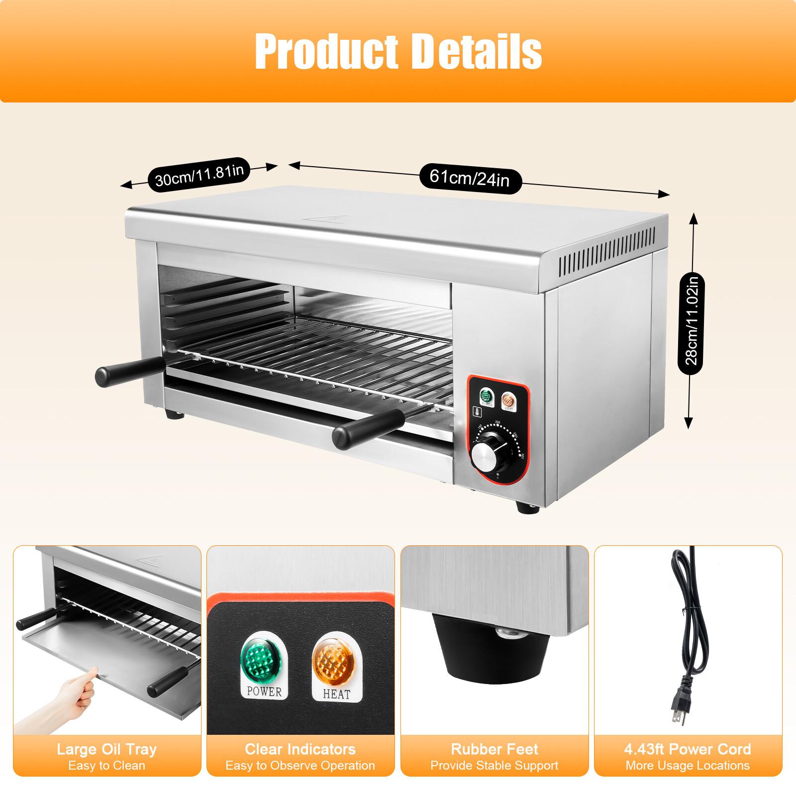 1500W Electric Cheese Melter with Adjustable Grill, Fast Heating, Toaster for Household 110V