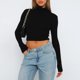 thumbnail image 3 of Haut Moulant Señoras Bodycon Top Sexy Crop Top Slim Fit Cuello alto Ombligo expuesto Traje diario Kuymtek Negro L para Mujer, 3 of 6