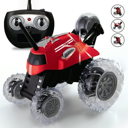SHARPER IMAGE Thunder Tumbler Toy RC Car for Kids, Remote Control Monster Spinning Stunt Mini Truck for Girls and Boys, Racing Flips and Tricks with 5th Wheel, 49 MHz Black