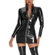 thumbnail image 4 of Vestido ajustado de charol con efecto mojado para mujer, vestido de fiesta para raves y baile en barra, ropa de club, vestido de manga larga con cuello alto y cremallera, 4 of 5