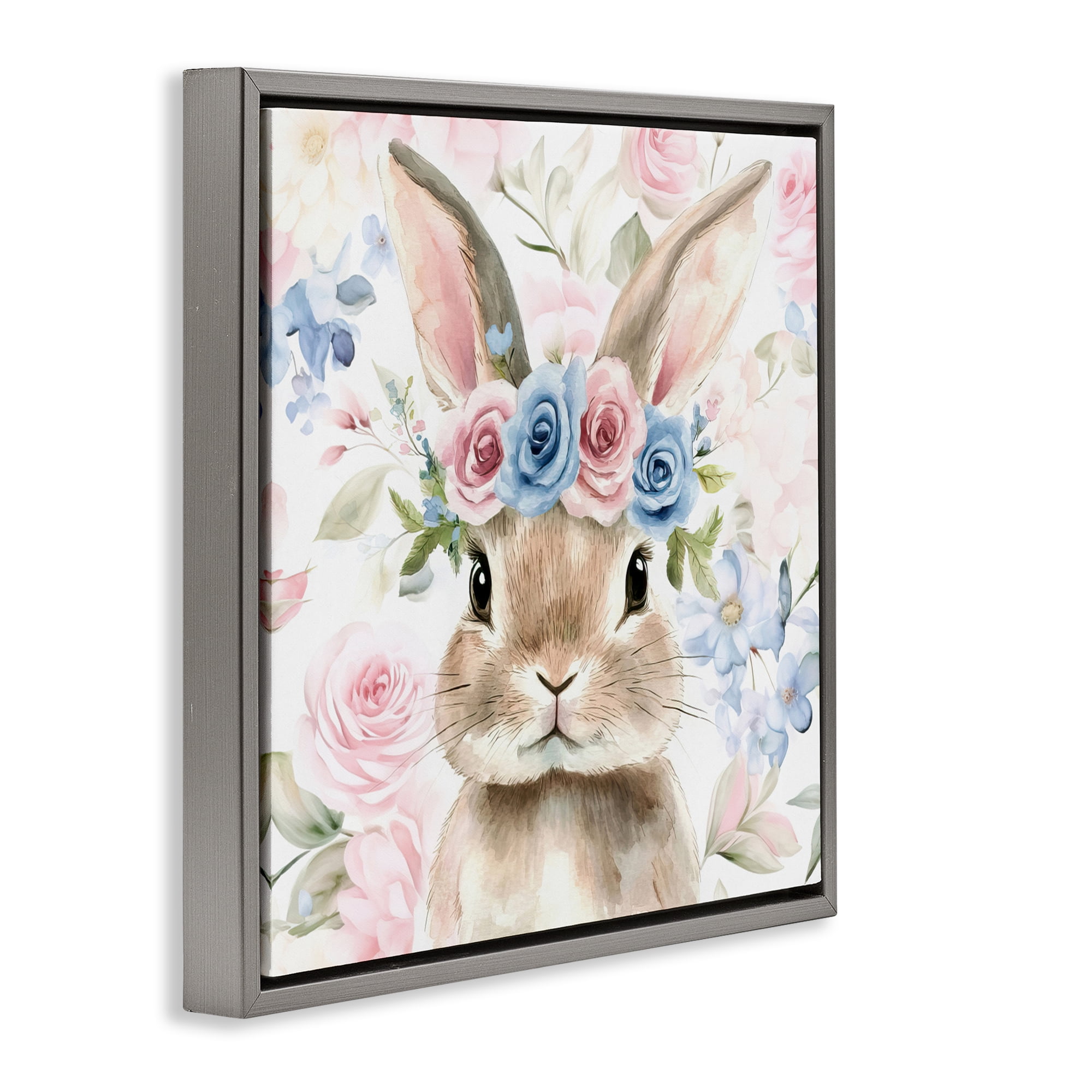Stupell Industries Flower Power Bunny Gray Framed Floater Canvas Wall Art, design by Tina LeCour
