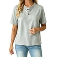 thumbnail image 5 of Kinrui Short Sleeve Sweatshirts for Women Casual Crew Neck Button Pullover Tops Lightweight Solid Color Sweater Shirts Gray L, 5 of 6