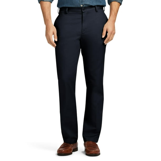 Pantalones IZOD American Chino con parte delantera plana y ajustados para hombre, azul marino, 28 de ancho x 32 de largo