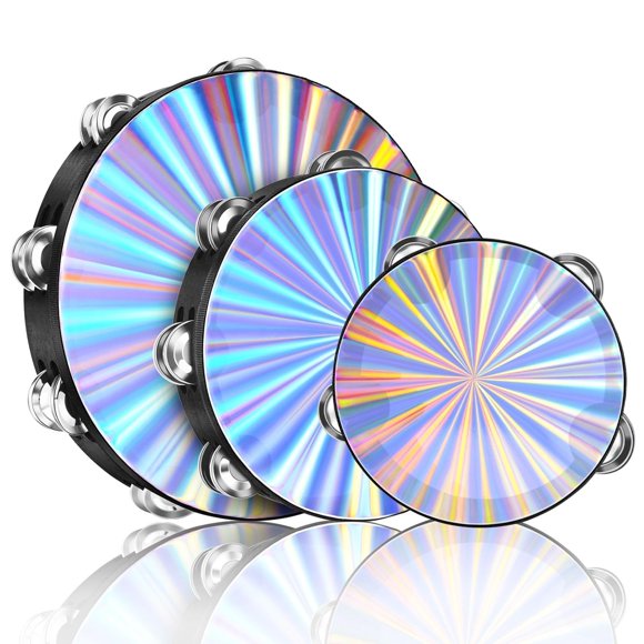 Flexzion Wood Church Tambourine - 6, 8, and 10 Inch Reflective Hand Drums for Adults, Single Row Metal Instrument for Ch