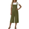 thumbnail image 5 of Wide Leg Overalls Bibs for Women Capri Length Pocket Linen Summer Casual Romper Jumpsuits Capris Pants (XL, Army Green), 5 of 6