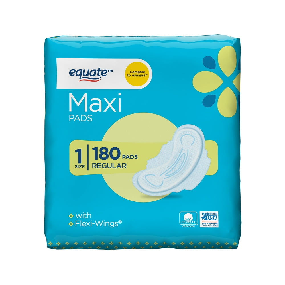 Equate Maxi Pads with Wings, Regular, Size 1, 180 Count