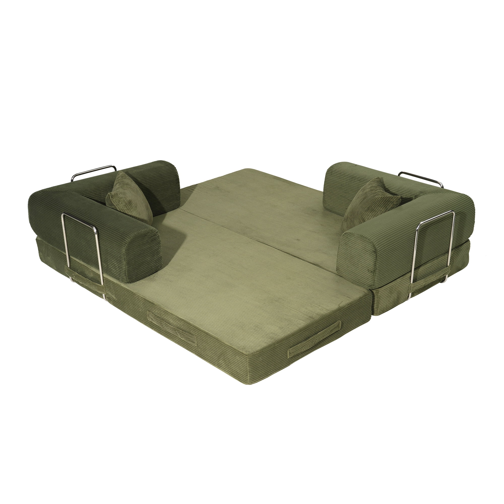 HOQBN Convertible Sofa Bed, Corduroy Fold Out Futon Sleeper Mattress with Pillows, Boneless Folding Floor Couch for Living Room Bedroom Green