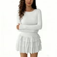 thumbnail image 4 of Ygbgbb Women's Long Sleeve Dresses 2026 Casual Crew Neck Ruched Y2K Clothes Ruffle Layered Bodycon Dress Mini Party Dress White M, 4 of 9