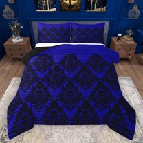 Manfei Gothic Damask Bedding Comforter Set,Boho Exotic Skull Twin Comforter Sets,Black Blue Bedding Set For Boys Girls,Luxury Bedroom Decor Reversible,2pcs