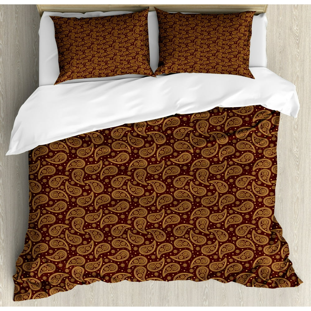 Brown Paisley Duvet Cover Set, Classical Eastern Chocolate Tones Motifs
