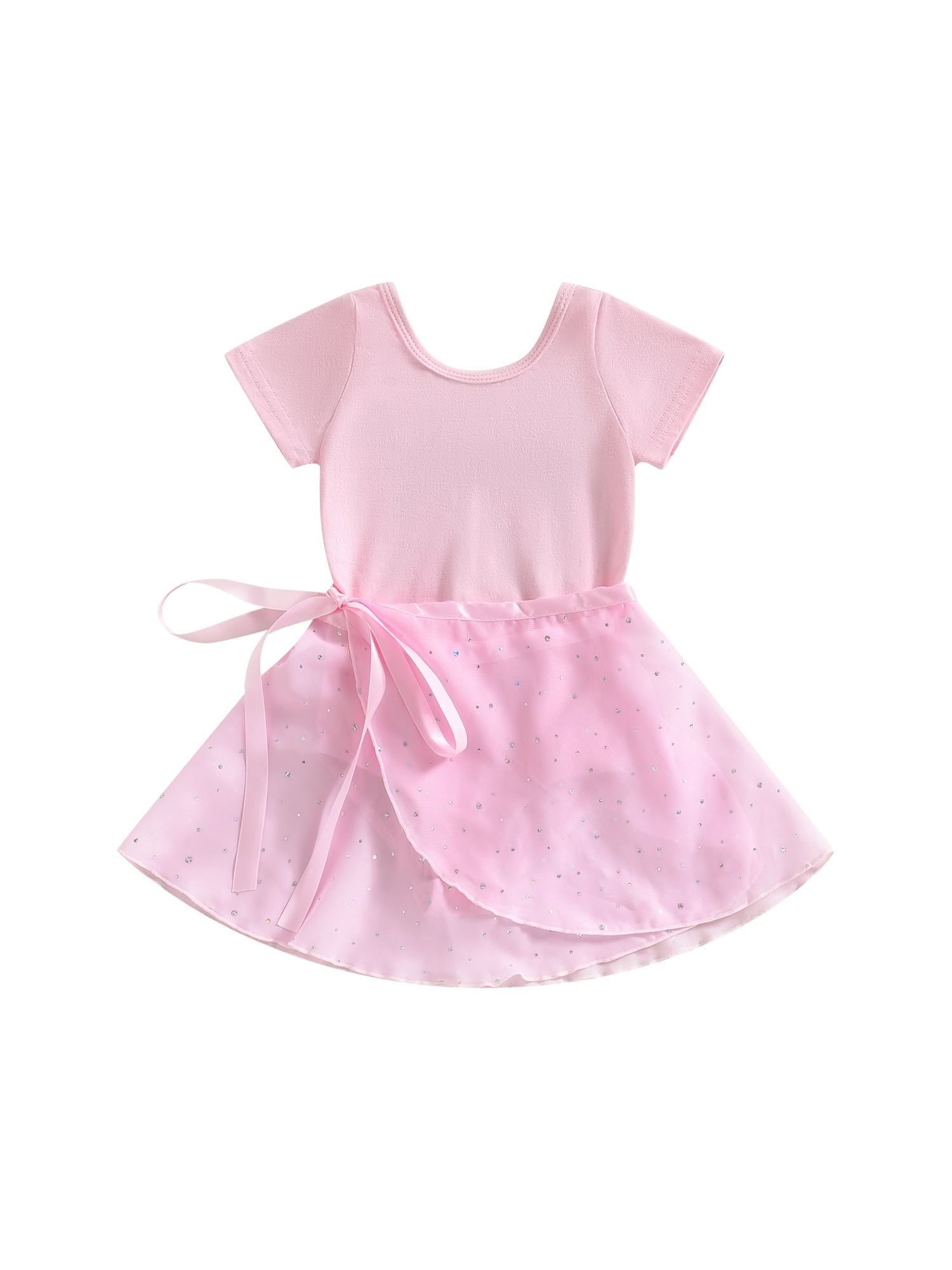 xiaxaixu Justaucorps de Ballet pour Filles, Manches Courtes Col Rond Tenue de Danse avec Jupe Amovible