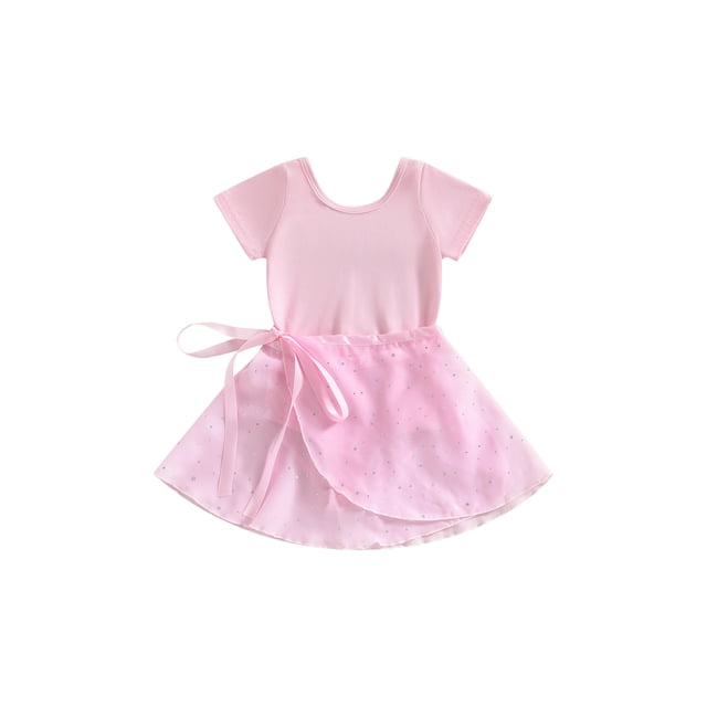 Faithtur Justaucorps de Ballet pour Filles Tout-Petits, Tenue de Danse à Manches Courtes et Col Rond avec Jupe Amovible