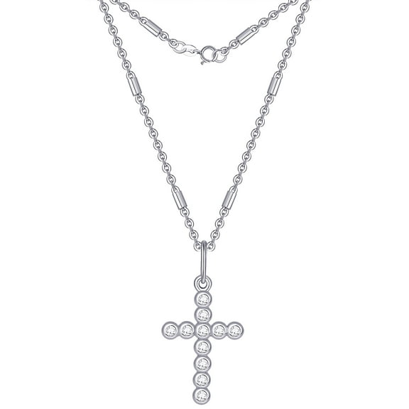 Planet Pure Women's Simulated Diamonds Cross Necklace in Recycled Sterling Silver 18"