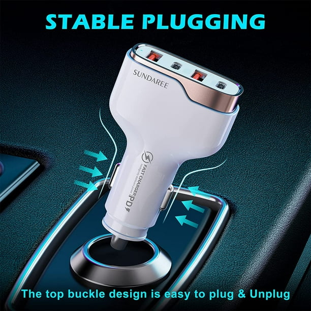 Chargeur Voiture USB C,4 Port 40W 12V-24V Type C PD&QC Rapide Charge Allume  Cigare USB Automobile Chargeurs pour Samsung Galaxy A02S M12/iPhone 12/Xiaomi  Redmi 9C Note 10/POCO F3/Huawei/Oppo 