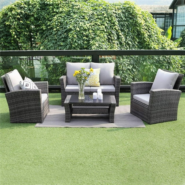 Netherside Wicker/Rattan 4 - Person Seating Group with Cushions, 2 Chair: Yes, Upgraded comfort: This contemporary outdoor sectional sofa comes with thick lofty sponge padded water-resistant