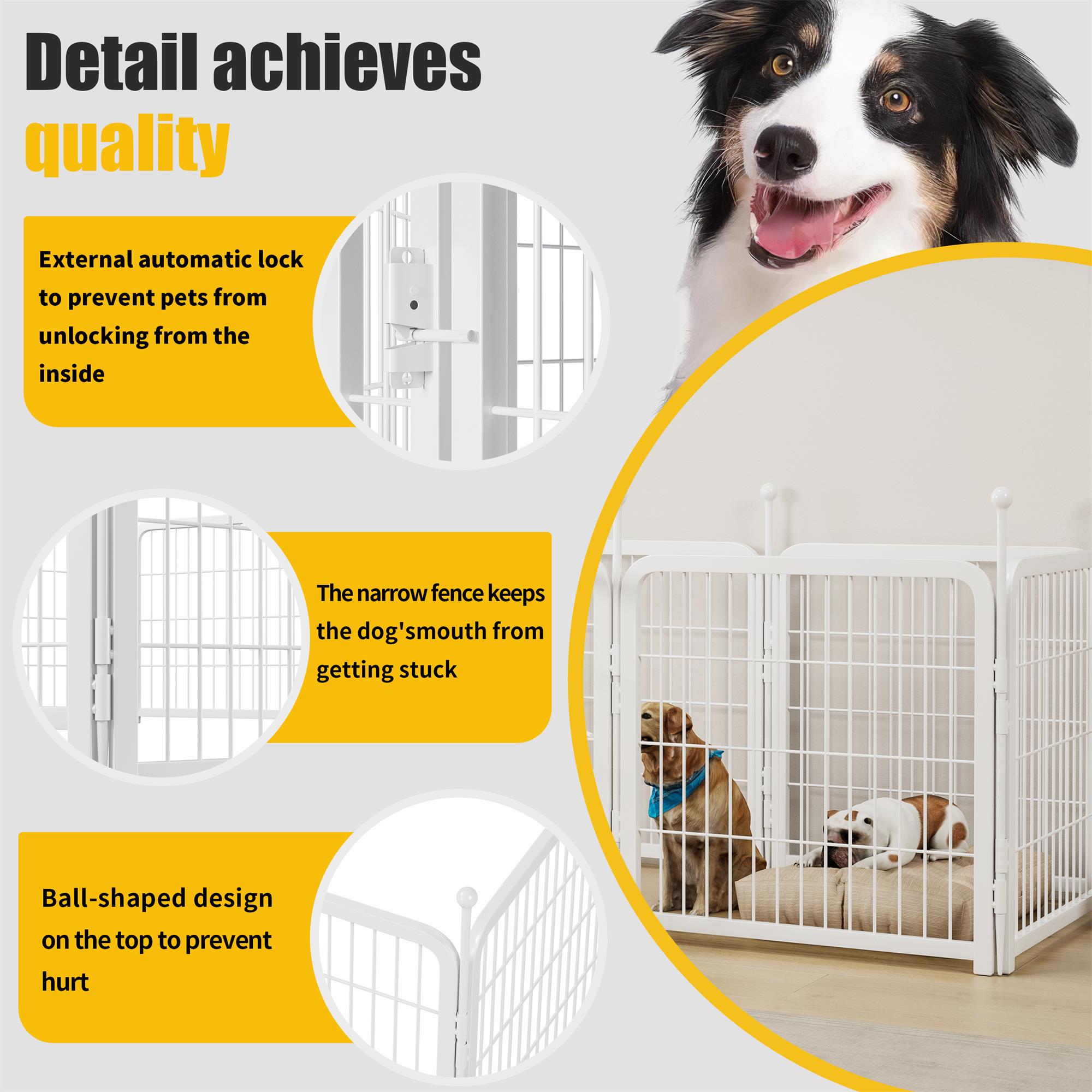 Pefilos Outdoor Dog Playpen 24" 8 Panels Indoor Dog Fence Metal Dog Pen Heavy Duty Pet Puppy Exercise Pen for RV Camping Garden Yard, White