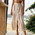 thumbnail image 2 of Womens Elastic High Waist Tiered Ruffle Midi Skirt Front Split Button Down Solid Boho Long Skirt for Summer Casual Wear Khaki XL(XL), 2 of 7