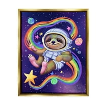 Stupell Industries Sloth in Outer Space Animals & Insects Painting Gold Floater Framed Canvas Art Print Wall Art, 25 x 31