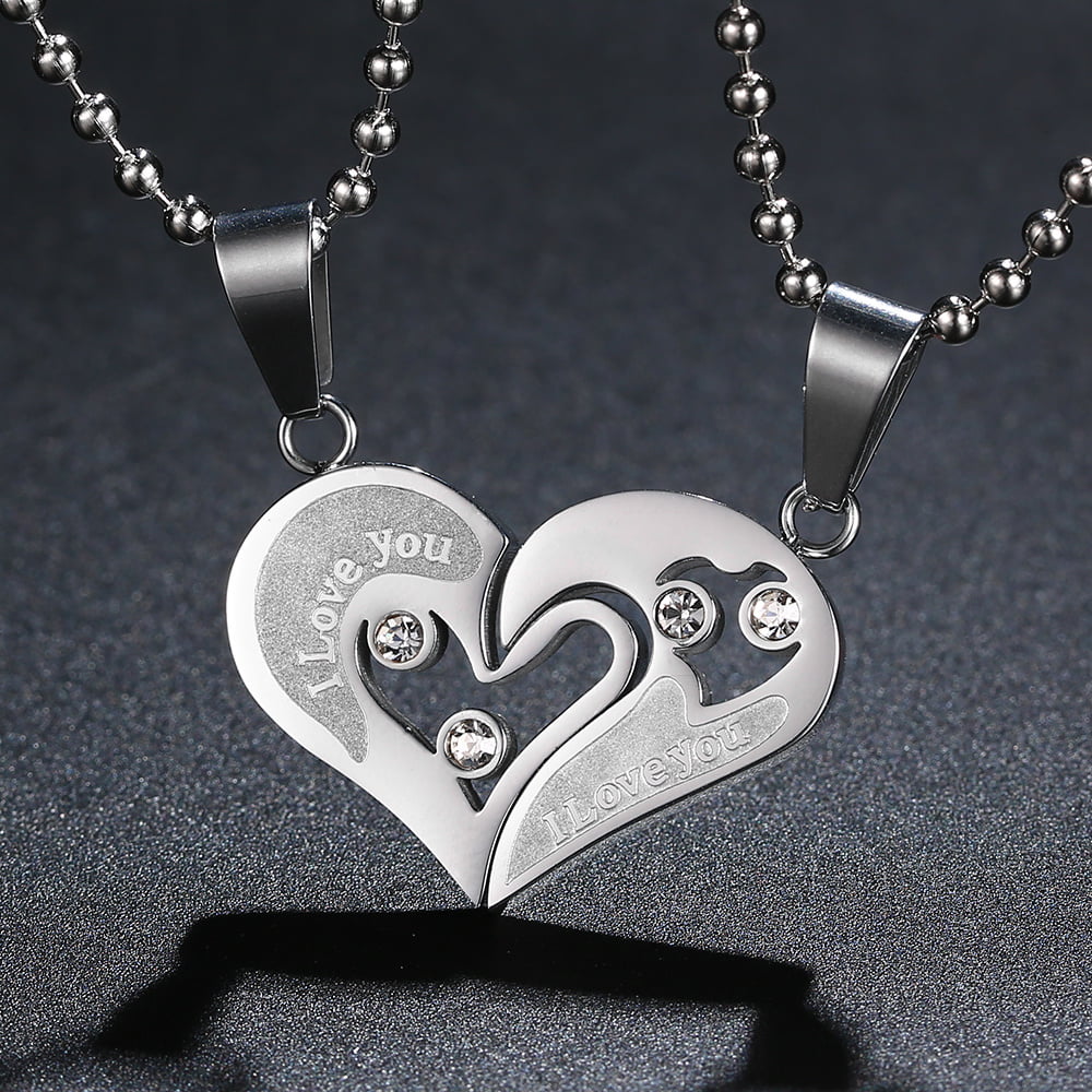 His and Hers Stainless Steel I Love You Heart Men Women Couple Pendant Necklace 
