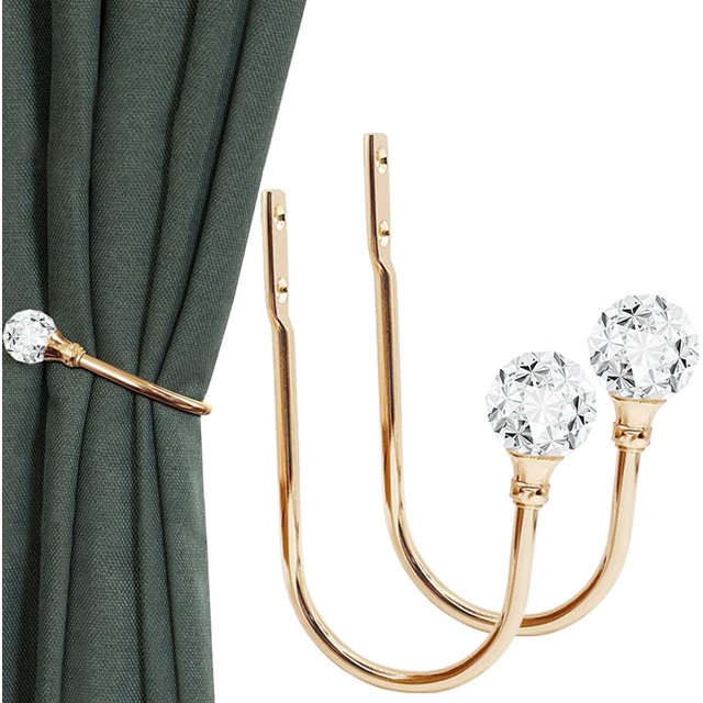Alzapaños de cortina, ganchos de amarre de bola de cristal para cortinas, metal dorado, soporte de cortina decorativo para el hogar y la oficina JAMW Sencillez