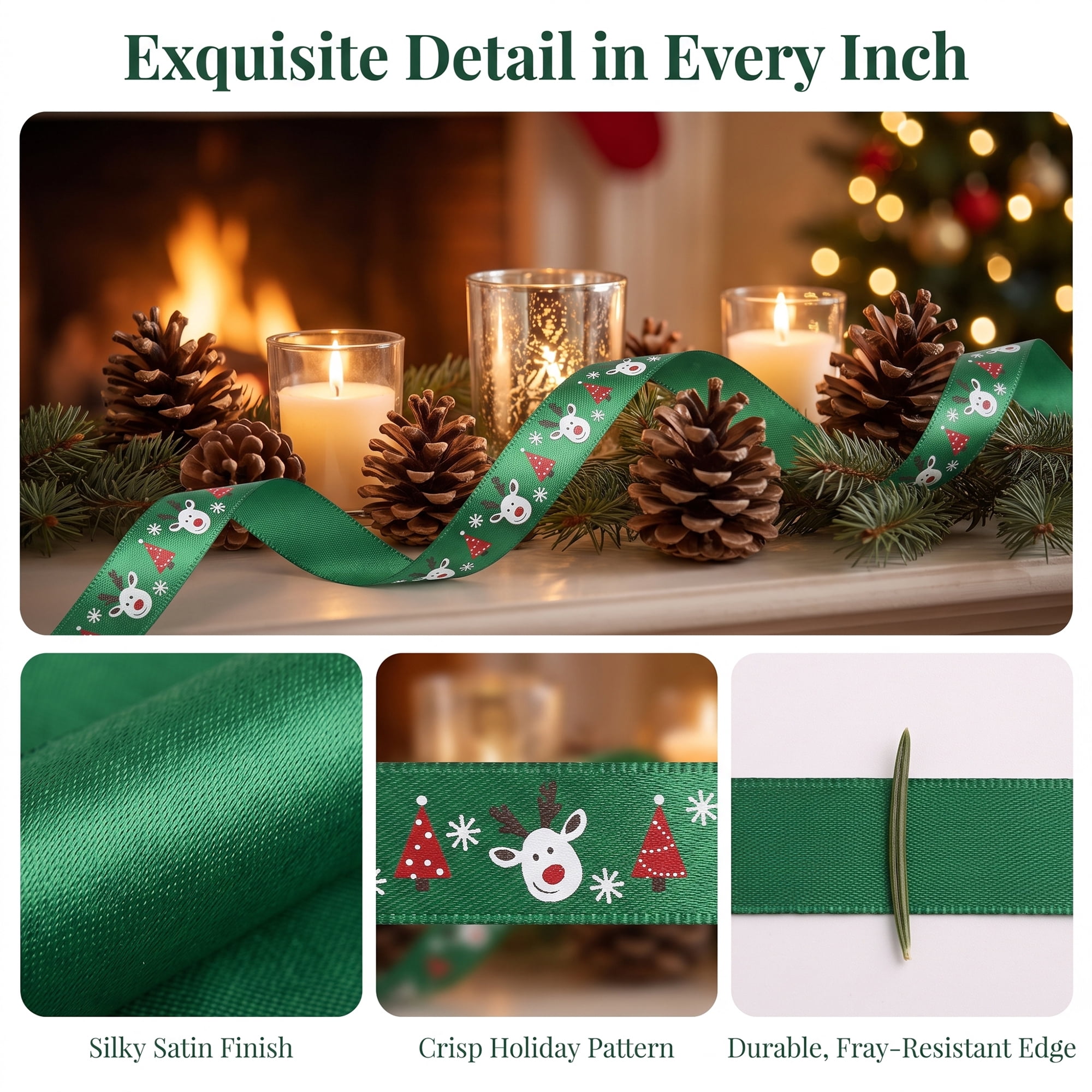Unique Bargains Vibrant Cartoon Ribbon for Gift Wrapping Green Reindeer Pattern 5.5 Yard