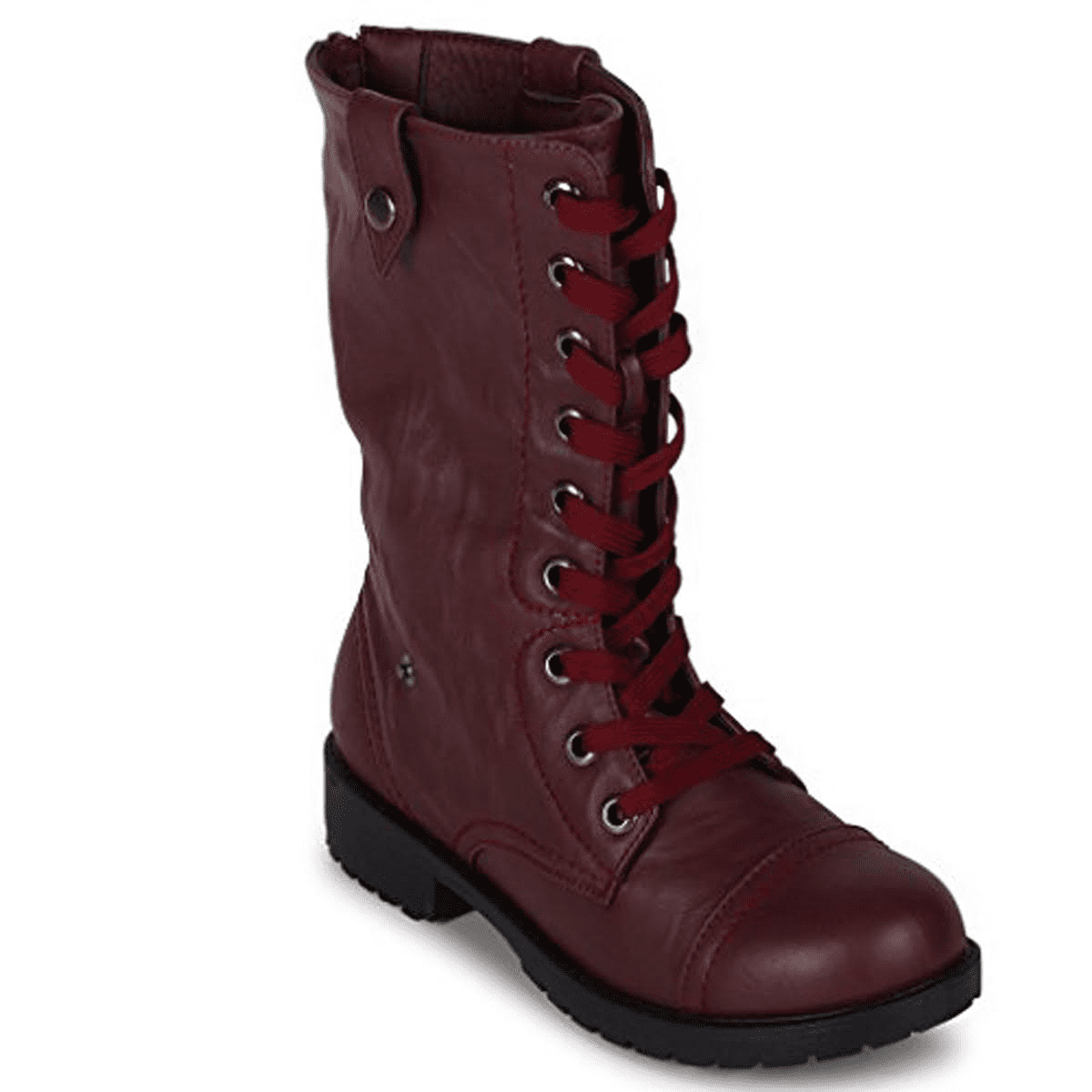 Wanted Colorado Burgundy vegan Combat Boot Fold-Over Knit lace up ...