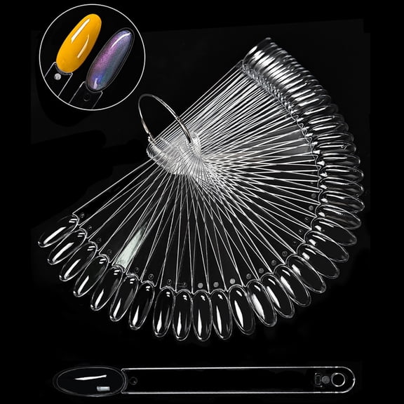 50Pcs Clear False Nails Art Tips Fan Designs Display Sticks Nails Art Color Nails Accesories for Salons and Home Use
