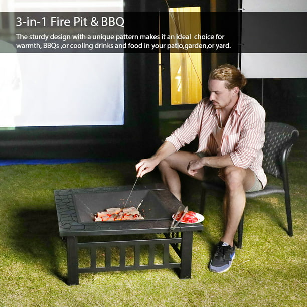 Outdoor Fire Pit Square Metal Firepit, Fire Pit In Rain