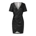 thumbnail image 4 of Womens Sparkly Sequin Wrap Mini Dresses Short Sleeve V Neck Evening Party Gowns Bodycon Glitter Short Dress (XX-Large, Black), 4 of 6