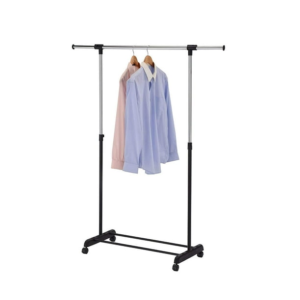 ALL FOR YOU Stainless Steel Adjustable Rolling Garment Rack, Single/Double Bar Rail Rolling