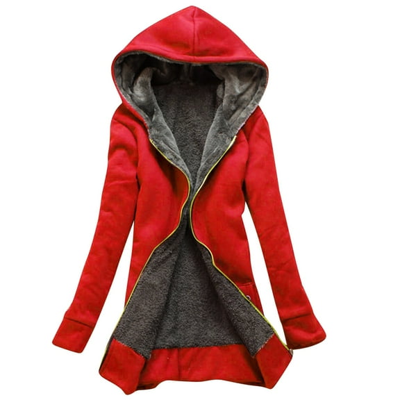 ICHUANYI Women Zip Up Hoodie Casual Thicken Plush Long Hoodies for Women Warm Tunic Sweatshirts Jackets Winter Coat with Pockets
