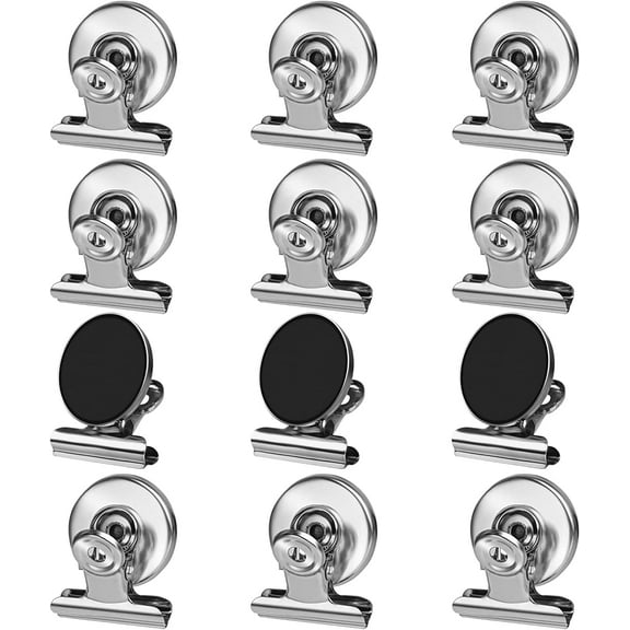12 Pack Magnetic Clips, Strong Fridge Magnet Clips with Anti-Scratch Sticky Pads, Clips Magnets for Fridge, Whiteboard Magnets Clips, Clips with Magnets for Whiteboard,Classroom,Office - Silver