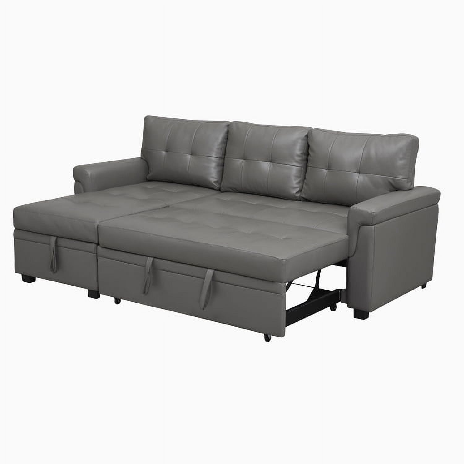 78 in. W Convertible Sleeper Sectional Sofa, L Shaped Couch for Small Space Living Room, Storage Chaise, L Shaped Pull Out Sofa - Gray,Air Leather