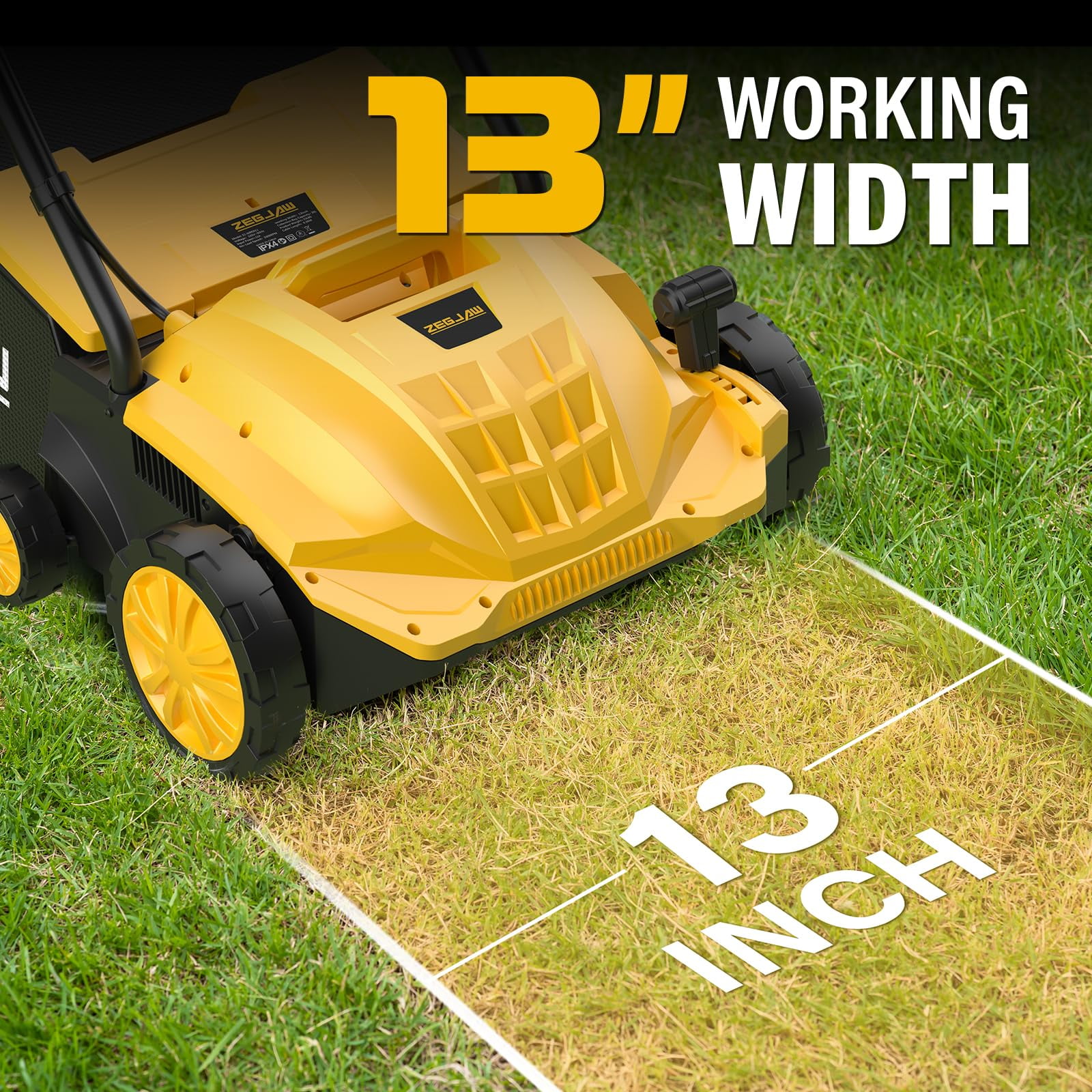 ZEGJAW Electric Dethatcher and Scarifier, 13 in, 12 Amps, 2-in-1 Walk-Behind Thatch Remover with 4-Position Depth Adjustment