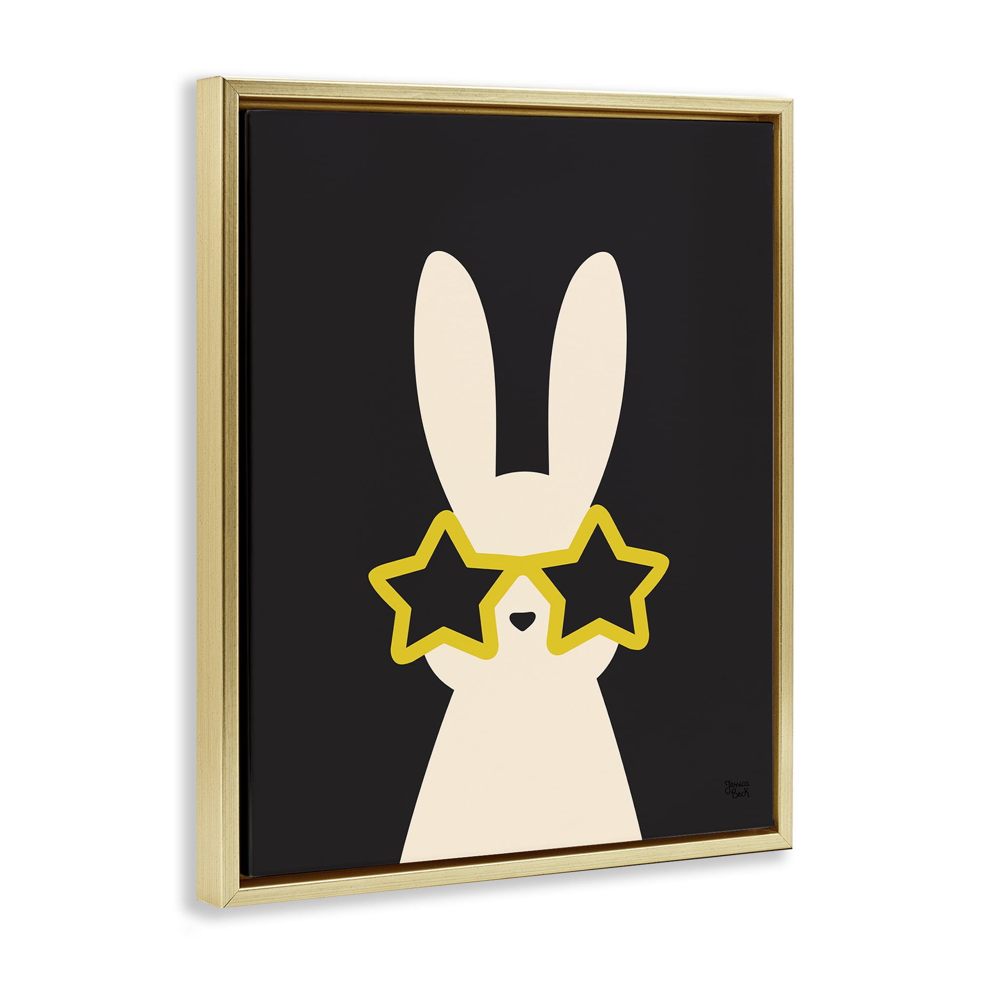 Stupell Industries Rabbit with Star Glasses Animals Painting Gold Floater Framed Canvas Art Print Wall Art, 17 x 21