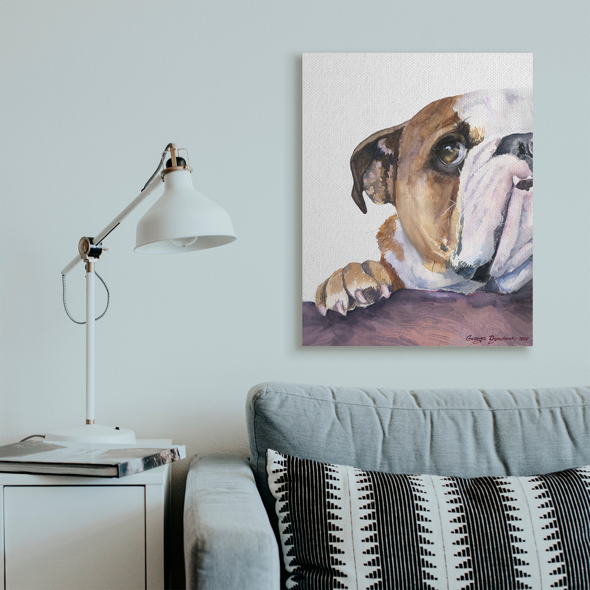 Stupell Industries Curious English Bulldog Gaze Pet Dog Portrait Canvas Wall Art, 30 x 40, Design by George Dyachenko