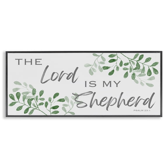 Stupell Industries Lord Is My Shepherd Botanicals Spiritual Painting Black Framed Art Print Wall Art, 24 x 10