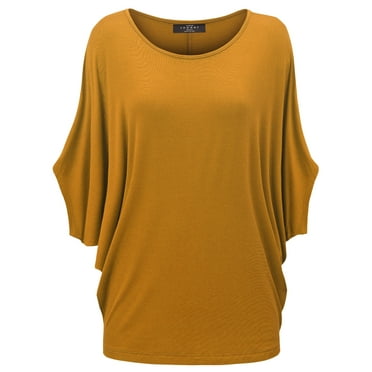 Made by Johnny Women's Scoop Neck Half Sleeve Batwing Dolman Top XXXL MUSTARD