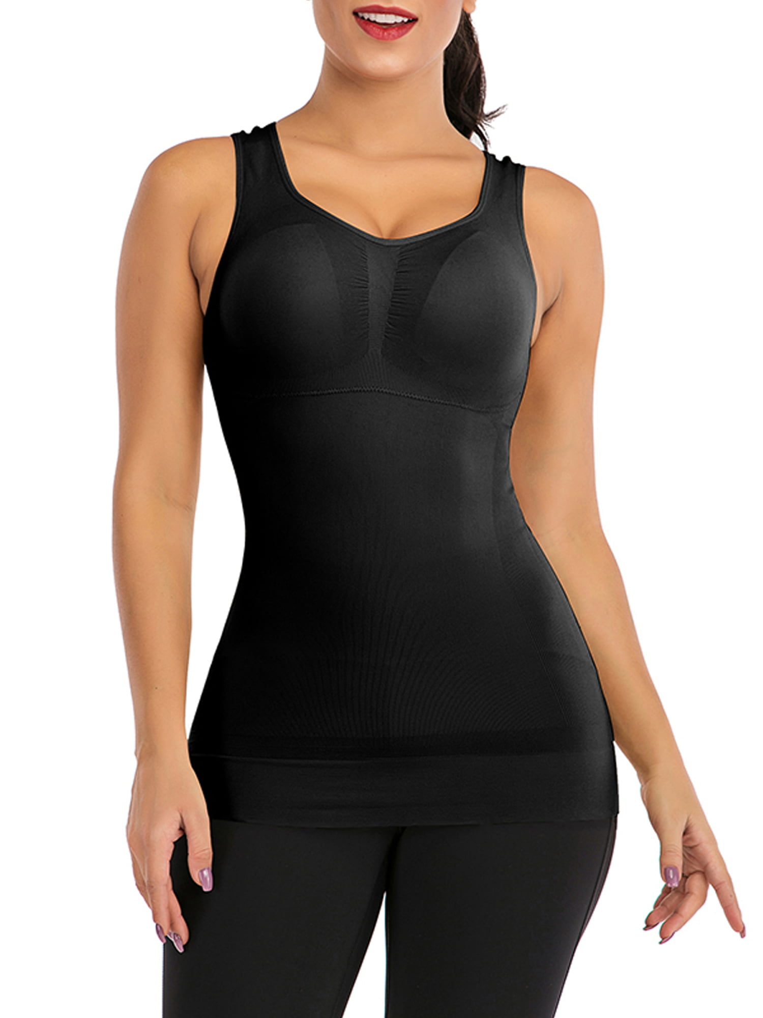 Women's Compression Vest with Built in Removable Bra Pads Body Shaper Tank  Female Tops 