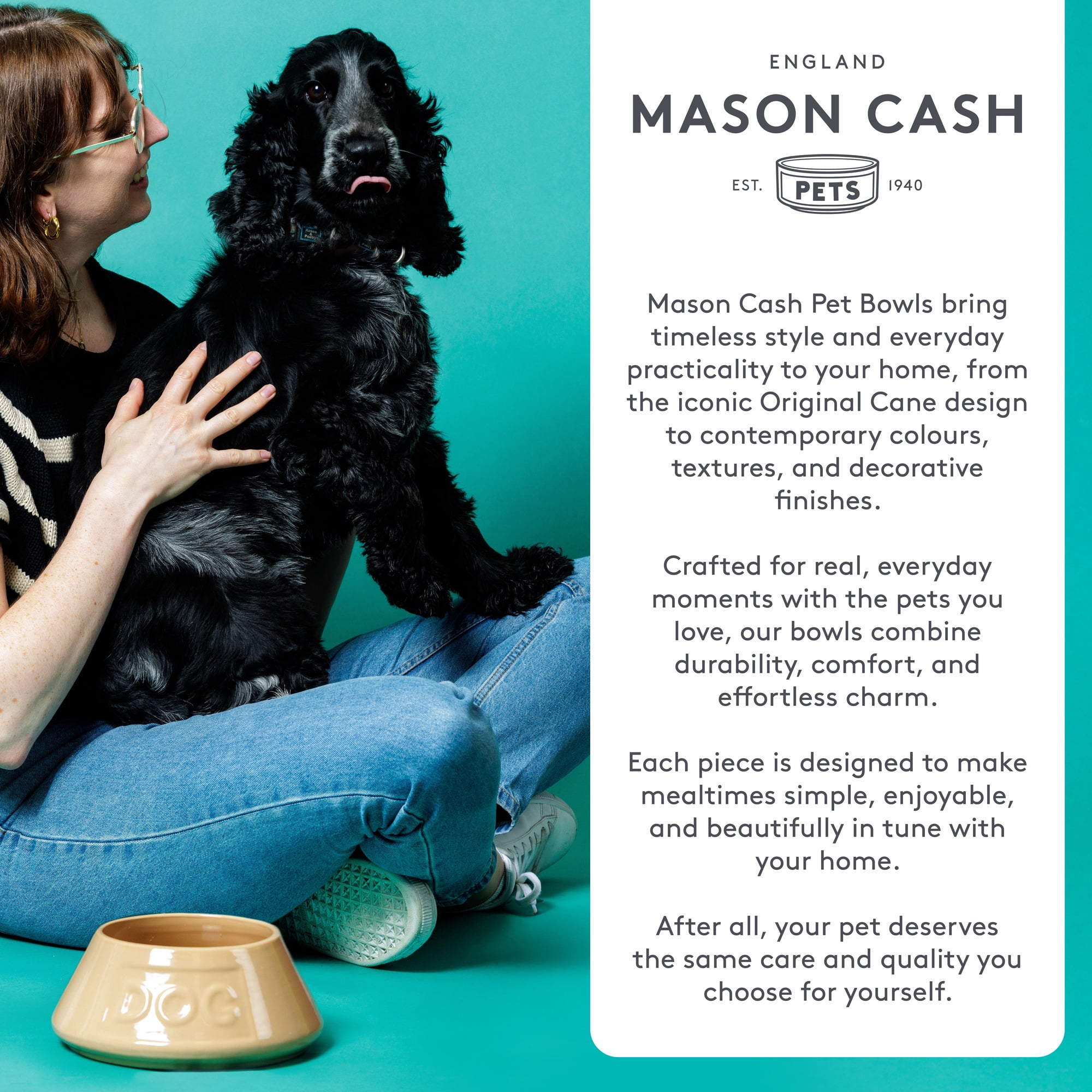 Mason Cash: Embossed Bone Dog Bowl - Cream - 8", 50.7oz - Durable Ceramic Food & Water Dish, Microwave & Dishwasher Safe, Pet Meal Feeding & Hydration
