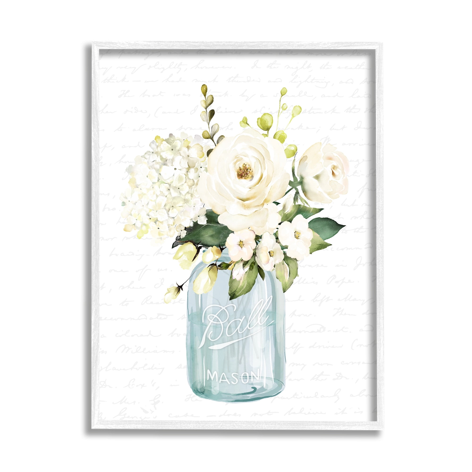 Stupell Industries Classic White Flower Bouquet Vintage Text Script Graphic Art White Framed Art Print Wall Art, Design by Lettered and Lined