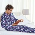 thumbnail image 5 of KLL Skull Purple Flower Sleepwear Mens Flannel Pajamas,Long Cotton Pj Set, 5 of 7