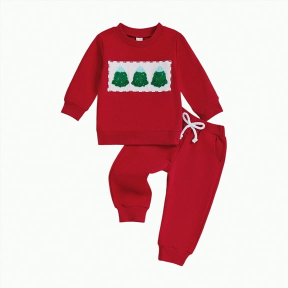 UngA Christmas Clothes Toddler Baby Girl Boy Outfit Long Sleeve Sweatshirt Top Charm Pants Infant Set Red,6-12 Months
