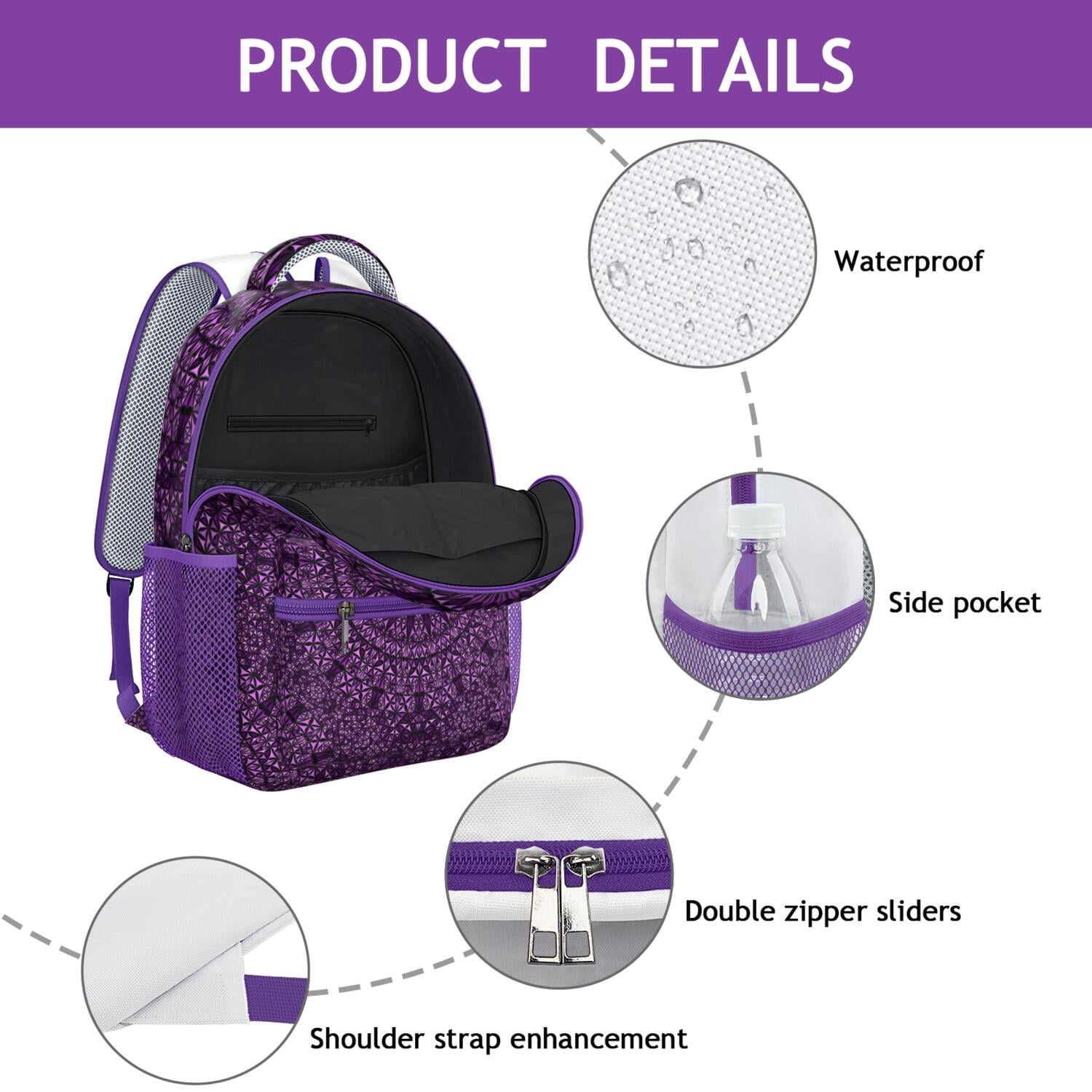 Zen Spiritual Backpack for Students - Lightweight Waterproof School Bag with Breathable Mesh Straps, Indian Ornament Style, Organized Pockets