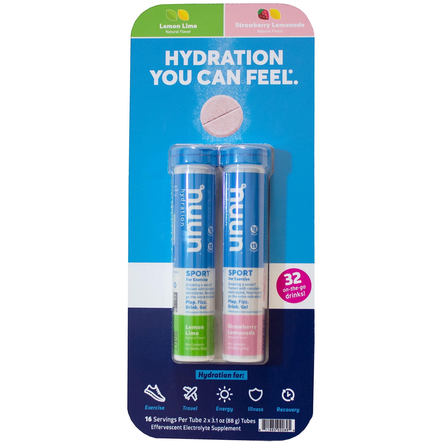 Sport Electrolyte Nuun Drink Tablets, Hydration Supplement, Lemon Lime